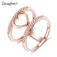 Beagloer Two-Tone Connected Rose Gold/Silver Color Love Heart Wedding Ring Promise Anillos CRI1035