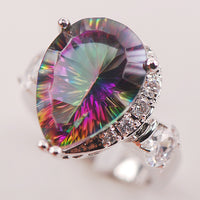 Rainbow White Mystic Crystal Zircon 925 Sterling Silver Woman Ring Size 6 7 8 9 10 F617 Fashion Wholesale Jewelry Free Shipping