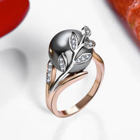 Rose gold ring with Gray Pearl for women Leaf Trendy jewellery dropshipping anel anillos aneis bagues femme statement jewelry
