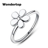 Wondertop Original S925 Sterling Silver Daisy Flower Women Ring with White Enamel for Women Party 2017 New Jewelry Size 6-8