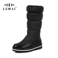 LEMAI Plus size 35-44 Russia snow boots thick fur inside winter keep warm women boots crystal mid calf high boots black