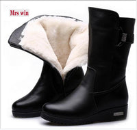 2017 New Plus Size Winter Boots Warm Wool Snow Boots Genuine Leather Boots Women Shoes Boots Wedges Non-slip Winter Women Boot