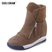 COSIDRAM Increased Within Women Boots With Fur Zip Fashion Warm Winter Shoes PU Leather Plush Ankle Boots Casual Shoes BSN-072