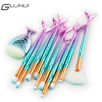 GUJHUI 15Pcs Fish Tail Makeup Brush Set Powder Foundation Eyeshadow Eyelash Blending Blush Contour Make Up Brushes Kit Cosmetics