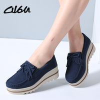 O16U Women Flats shoes Suede Leather tassel platform shoes Ladies casual Loafers shoes slip on flats creepers moccasins Autumn