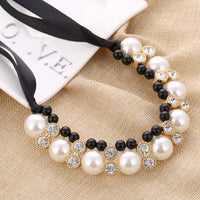 Fashion Women Maxi Necklaces Black Rope Chain String Imitation Pearls Beads Crystal Collar Chokers Chunky Necklaces & Pendants