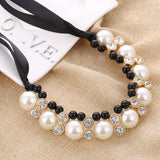 Fashion Women Maxi Necklaces Black Rope Chain String Imitation Pearls Beads Crystal Collar Chokers Chunky Necklaces & Pendants