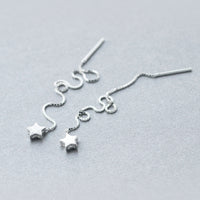 real. 925 Sterling Silver pull through Star Thread Threader Long Earrings dangle Tassel Wire Bars Box Chain Gtle405