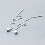 real. 925 Sterling Silver pull through Star Thread Threader Long Earrings dangle Tassel Wire Bars Box Chain Gtle405