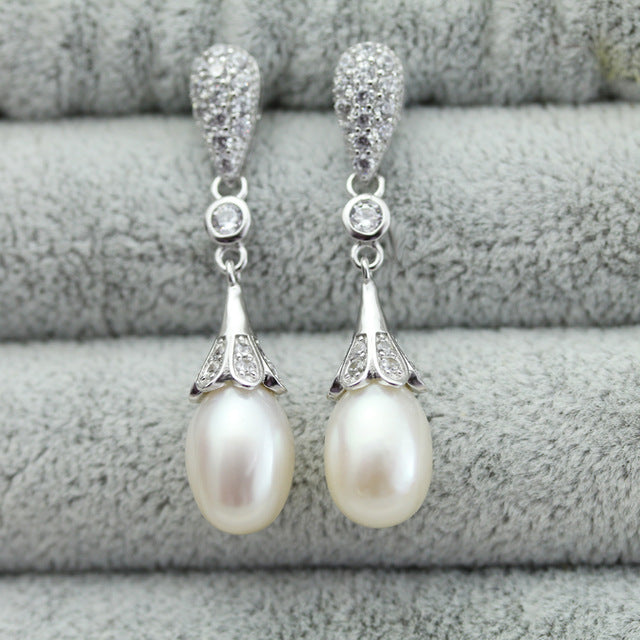 Genuine wedding freshwater pearl earrings for women,fashion natural pearl earrings 925 silver jewelry mom trendy best gift white