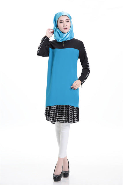 Long sleeves Plaid Patchwork Saudi dress muslim women dress pictures pakistani dress islamic clothing dubai abaya in dubai 2017