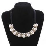 Fashion Women Maxi Necklaces Black Rope Chain String Imitation Pearls Beads Crystal Collar Chokers Chunky Necklaces & Pendants