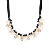 Fashion Women Maxi Necklaces Black Rope Chain String Imitation Pearls Beads Crystal Collar Chokers Chunky Necklaces & Pendants