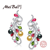[MeiBaPJ] 925 Silver Freshwater Colourful Pearl Stud Earring Natural Pearl Phoenix Earrings Pearls Jewelry For Women