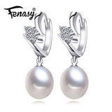 FENASY 2017 new 100% natural Pearl earring,  Pearl 925 Sterling Silver earrings,Birthday gift Jewelry Women Stud Earring ,E017