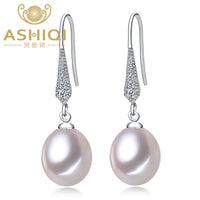 Real 925 sterling silver Earrings Natural Freshwater Pearl Earrings Teardrop Pearl jewelry For Women christmas earrings gift