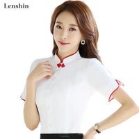 Plus Size Chinese Women Cotton Blouses Shirt female Short Sleeve Mandarin Collar White Blouse Tops lady plus size Summer Clothes