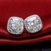 Amazing Brand Earrings Real Gold 3CT/Piece Diamond Stud Earrings for Women Bridal Earring Cushion White Gold Wedding