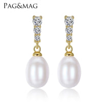 PAG&MAG Brand Classic Small Stud Earrings AAAAA Freshwater 8-9mm Natural Pearl S925 Silver Stud Fashion Earrings Box Free