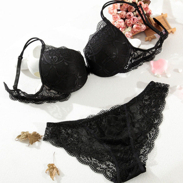 Shitagi Woman Sexy Lingerie Lace Bra Gather Adjustable Intimate Push Up Young Bra And Panty Sets A B C Cup Deep V-neck Underwear