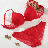 Shitagi Woman Sexy Lingerie Lace Bra Gather Adjustable Intimate Push Up Young Bra And Panty Sets A B C Cup Deep V-neck Underwear