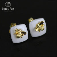 Lotus Fun Real 925 Sterling Silver Natural Handmade Designer Fine Jewelry Bee Kiss from a Rose Stud Earrings for Women Brincos
