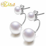 ZHIXI Double Pearl Earrings Pearl Jewelry 925 -Sterling-Silver Natural Freshwater Pearl Stud Earrings Trendy Birthday Gift E169