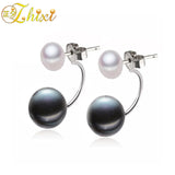 ZHIXI Double Pearl Earrings Pearl Jewelry 925 -Sterling-Silver Natural Freshwater Pearl Stud Earrings Trendy Birthday Gift E169