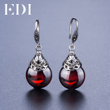 EDI Retro Round Garnet Earrings Female 925 Sterling Silver Jewelry