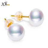 XF800 18K Gold Pearl Earrings Pearl Jewelry Natural Freshwater Au 750 Yellow Gold Stud Earrings Wedding Party Gifte E242-1