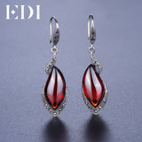 EDI Vintage Thai 925 Silver Garnet Wedding Drop Earring 925 Sterling Silver Statement Charm Big Earrings Women Jewelry