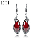 EDI Vintage Thai 925 Silver Garnet Wedding Drop Earring 925 Sterling Silver Statement Charm Big Earrings Women Jewelry