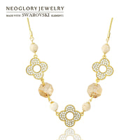 Neoglory Austria Crystal & Rhinestone Long Pendant Necklace Nature Rammel Flower Design Fashion Gift Light Yellow Gold Color