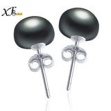 [XF800]Freshwater Pearl Earrings 925 Sterling Silver Jewelry Natural Balck Stud Earrings Party Wedding For Women Girl [E25302]
