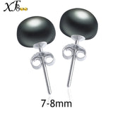 [XF800]Freshwater Pearl Earrings 925 Sterling Silver Jewelry Natural Balck Stud Earrings Party Wedding For Women Girl [E25302]