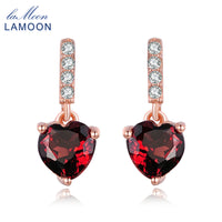 Lamoon Drop Earrings Fine Jewelry Trendy 0.6ct Heart Natural Red Garnet 925 Sterling-silver-jewelry 18K Rose Gold S925 LMEI030