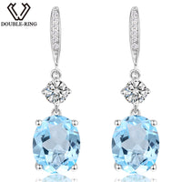 DOUBLE-R 6.9ct Genuine Natural Blue Topaz Pure 925 Sterling Silver Dangle Earrings for Women Wedding fine Jewelry Drop Earrings
