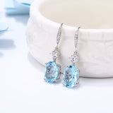 DOUBLE-R 6.9ct Genuine Natural Blue Topaz Pure 925 Sterling Silver Dangle Earrings for Women Wedding fine Jewelry Drop Earrings
