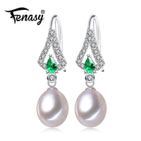 FENASY Emerald pearl earrings jewelry,green gemstone earrings,long earrings for women,Bohemian 925 sterling silver drop earrings