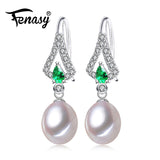 FENASY Emerald pearl earrings jewelry,green gemstone earrings,long earrings for women,Bohemian 925 sterling silver drop earrings