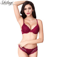 Shitagi Woman Sexy Lingerie Lace Bra Gather Adjustable Intimate Push Up Young Bra And Panty Sets A B C Cup Deep V-neck Underwear