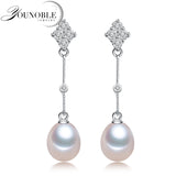 YouNoble bohmian 925 silver earrings with pearl for women,wedding natural freshwater pearl earrings girl gift white trendy