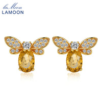 LAMOON 925 Sterling-silver-jewelry Earring Bee 5x7mm 1ct 100% Natural Citrine Stud Earrings For Women Fine Jewelry S925 EI041