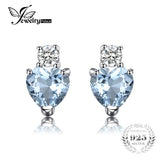 JewelryPalace Heart Love 1ct Natural Aquamarine White Topaz Post Stud Earrings For Women 925 Sterling Silver Brand Jewelry 2017