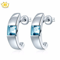 Hutang 1.12 CT Genuine Gemstone Aquamarine Solid 925 Sterling Silver Stud Earrings Fine Jewelry For Women's Gift