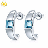 Hutang 1.12 CT Genuine Gemstone Aquamarine Solid 925 Sterling Silver Stud Earrings Fine Jewelry For Women's Gift