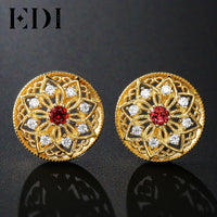 EDI Brand fashion 925 Sterling Silver Natural Garnet Stud Earrings For Women European Pattern Style Yellow Fine Jewelry