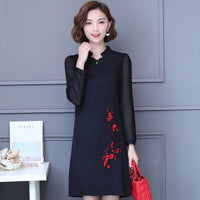 Black Mini Dress Vintage Button Long Sleeve Embroidered Loose Women Casual Spring Autumn Summer Elegant Clothes