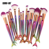 6-15PCS Mermaid Makeup Brushes Set Foundation Blending Powder Eyeshadow Contour Concealer Blush Cosmetic Beauty Make Up Tool Kit