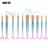 6-15PCS Mermaid Makeup Brushes Set Foundation Blending Powder Eyeshadow Contour Concealer Blush Cosmetic Beauty Make Up Tool Kit